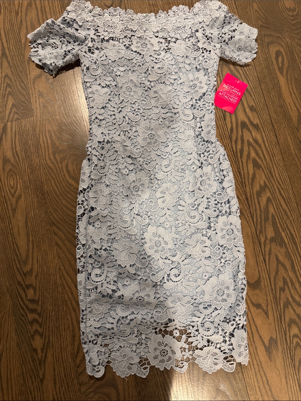 Paper Dolls Light Blue Floral Lace Off-Shoulder Midi Dress